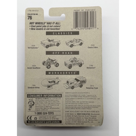 Hot Wheels Kenworth Big Rig Black 1991 Workhorses Collect 76 Diecast Truck 1790 - Picture 2 of 2